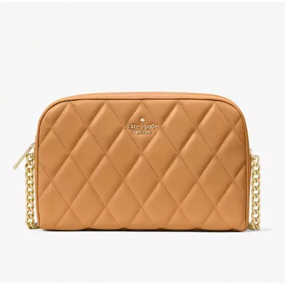 NWT Kate Spade Carey Quilted Mini Camera Crossbody Bag in Tiramisu Mousse Tan